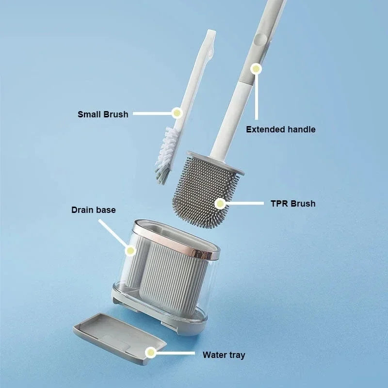 2-in-1 Silicone Toilet Brush with Holder – Wall-Mounted, Anti-Drip, Modern Bathroom Design