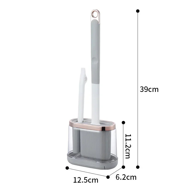 2-in-1 Silicone Toilet Brush with Holder – Wall-Mounted, Anti-Drip, Modern Bathroom Design