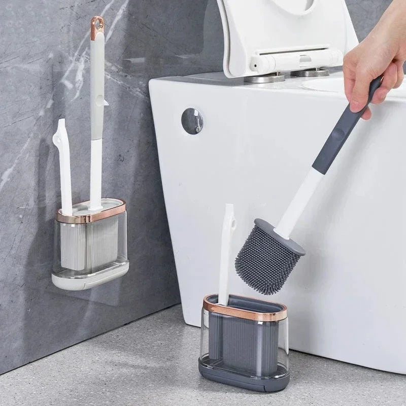 2-in-1 Silicone Toilet Brush with Holder – Wall-Mounted, Anti-Drip, Modern Bathroom Design