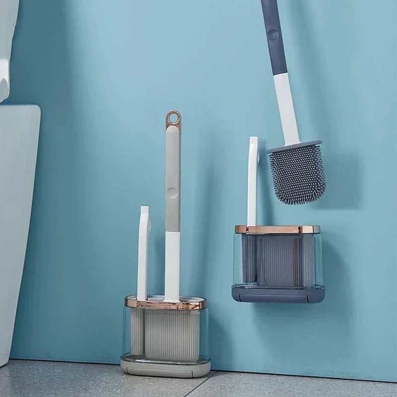 2-in-1 Silicone Toilet Brush with Holder – Wall-Mounted, Anti-Drip, Modern Bathroom Design