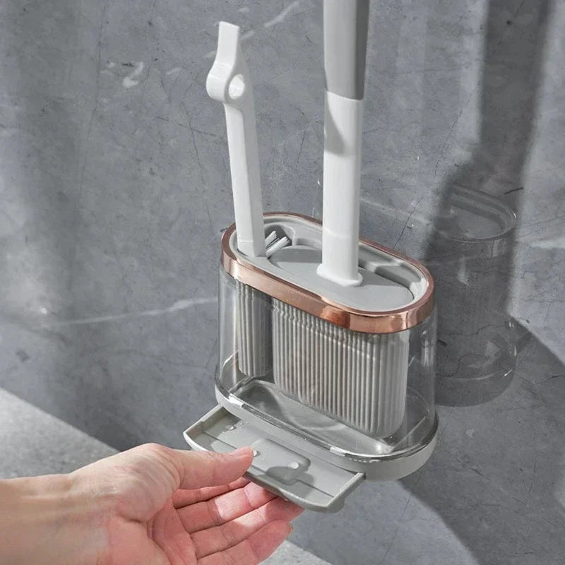 2-in-1 Silicone Toilet Brush with Holder – Wall-Mounted, Anti-Drip, Modern Bathroom Design