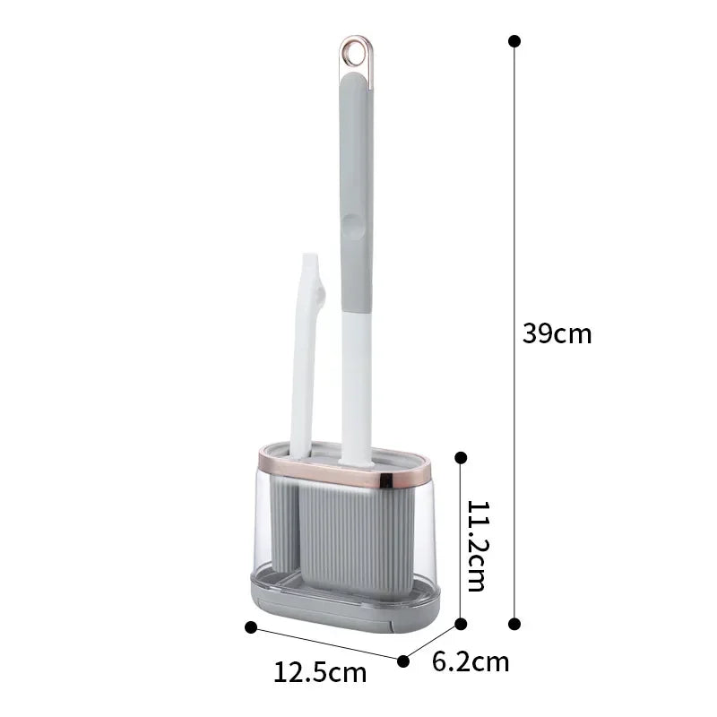 2-in-1 Silicone Toilet Brush with Holder – Wall-Mounted, Anti-Drip, Modern Bathroom Design
