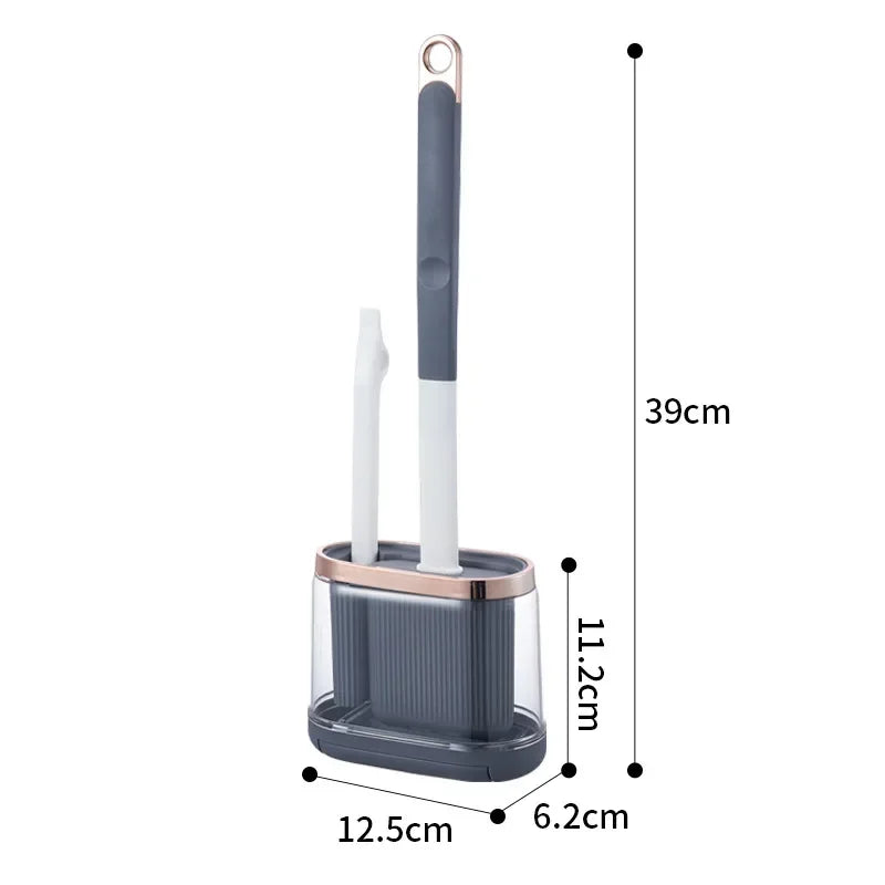 2-in-1 Silicone Toilet Brush with Holder – Wall-Mounted, Anti-Drip, Modern Bathroom Design