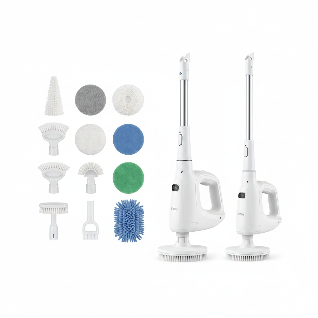 Brosse électrique rotative 9-en-1 sur fond blanc